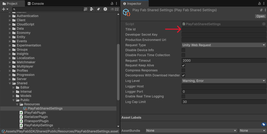 PlayFab Inspector Title ID Setting