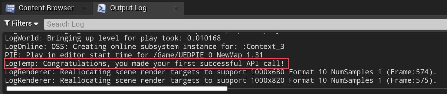 Output Log 成功呼叫