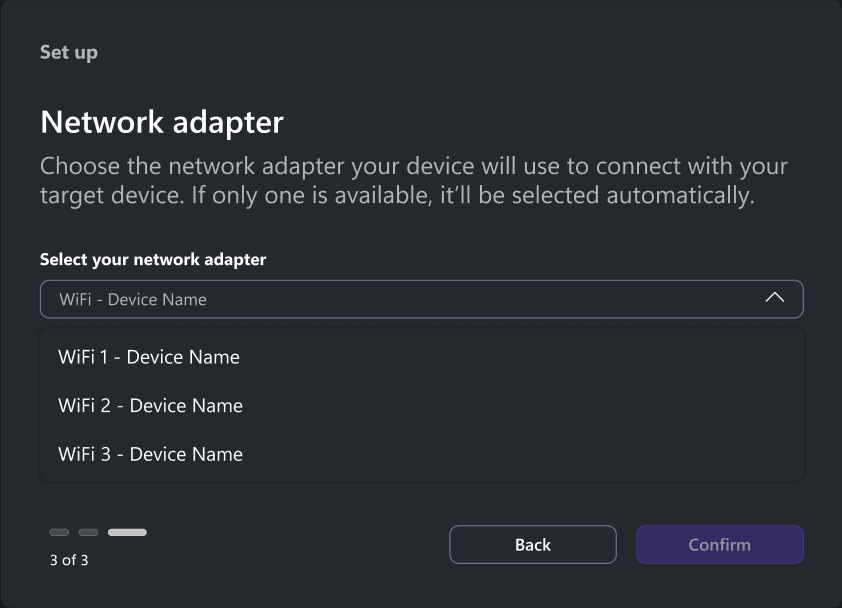 Network adapter selection screen
