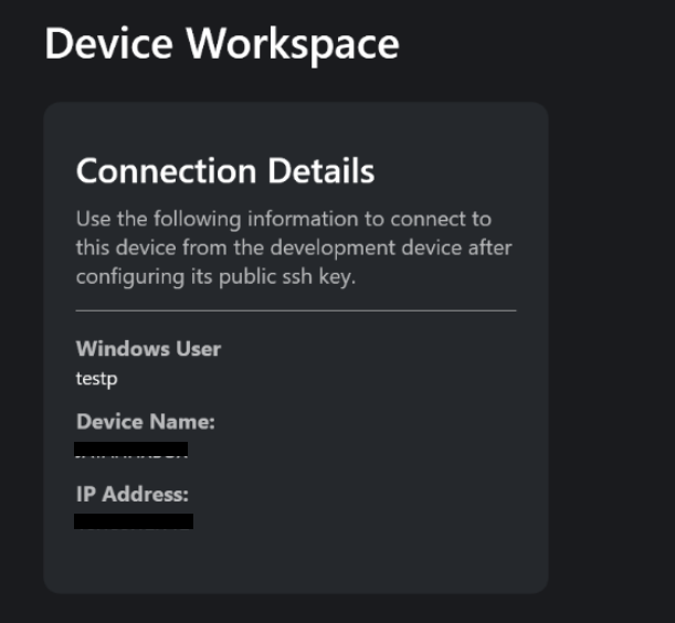 Device Workspace Connection Details