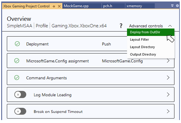 Advanced controls dropdown