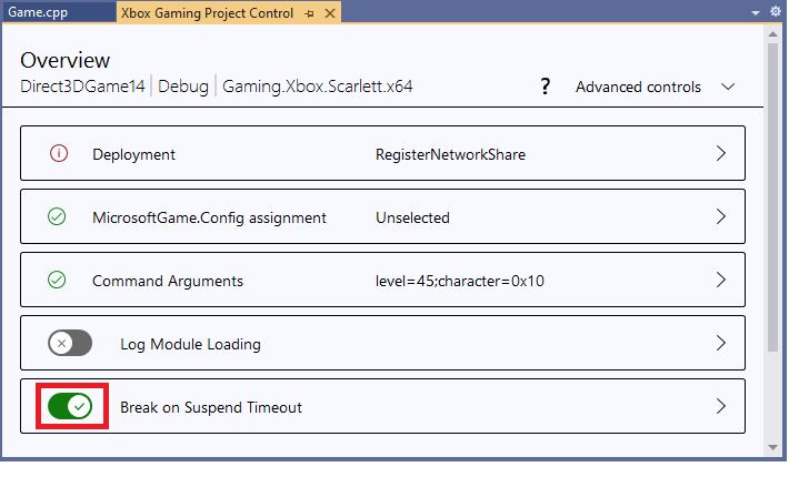 Break execution on suspend timeout in the XBOX Gaming Project Control