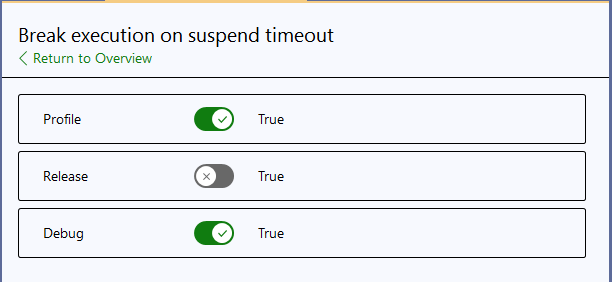 Specifying Break execution on suspend timeout for each build configuration