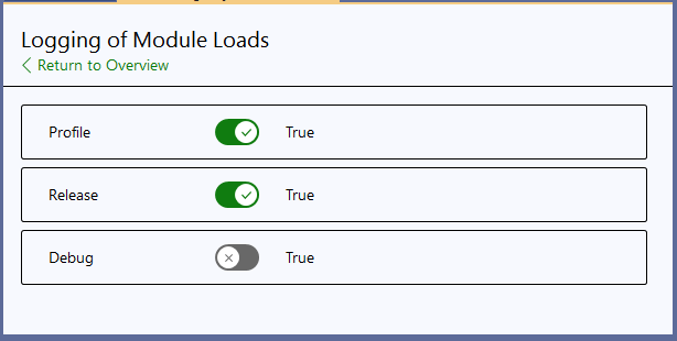 Specifying Logging of Module Loads for each build configuration