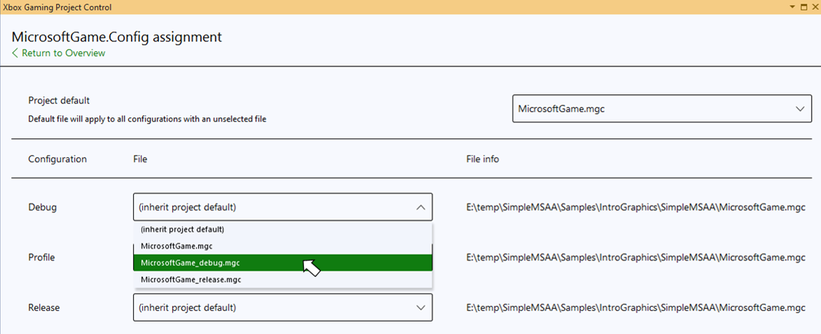 Overriding the default MicrosoftGame.config file