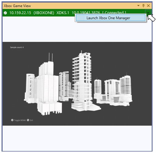 Screenshot that shows the XBOX Game View context menu