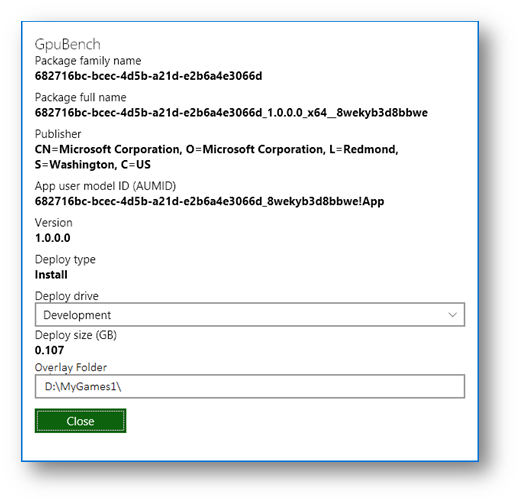 Screenshot of the View Details dialog box in XBOX Device Portal