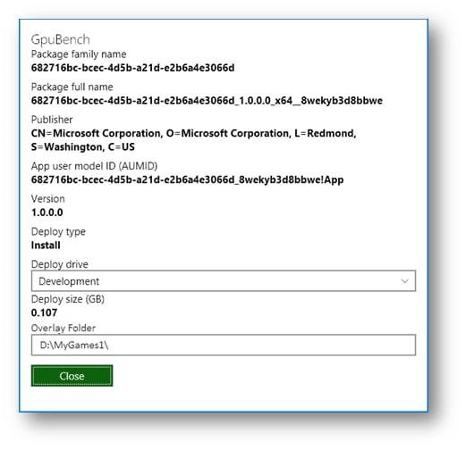 Capture d'écran de la boîte de dialogue View Details dans XBOX Device Portal