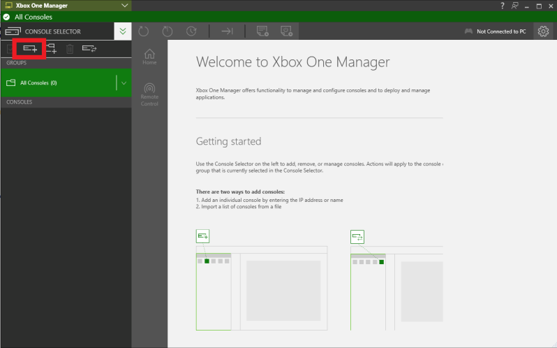 Add console 图标显示在 Console Selector 的左上角