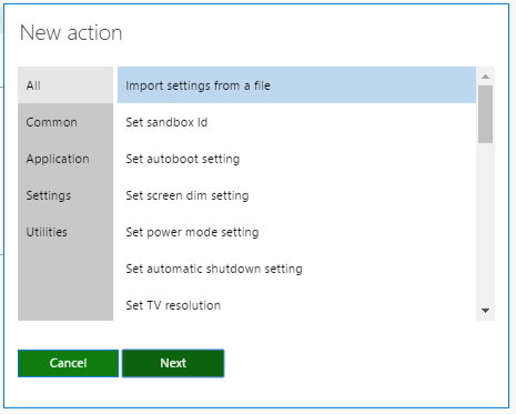 Screenshot of the New action window