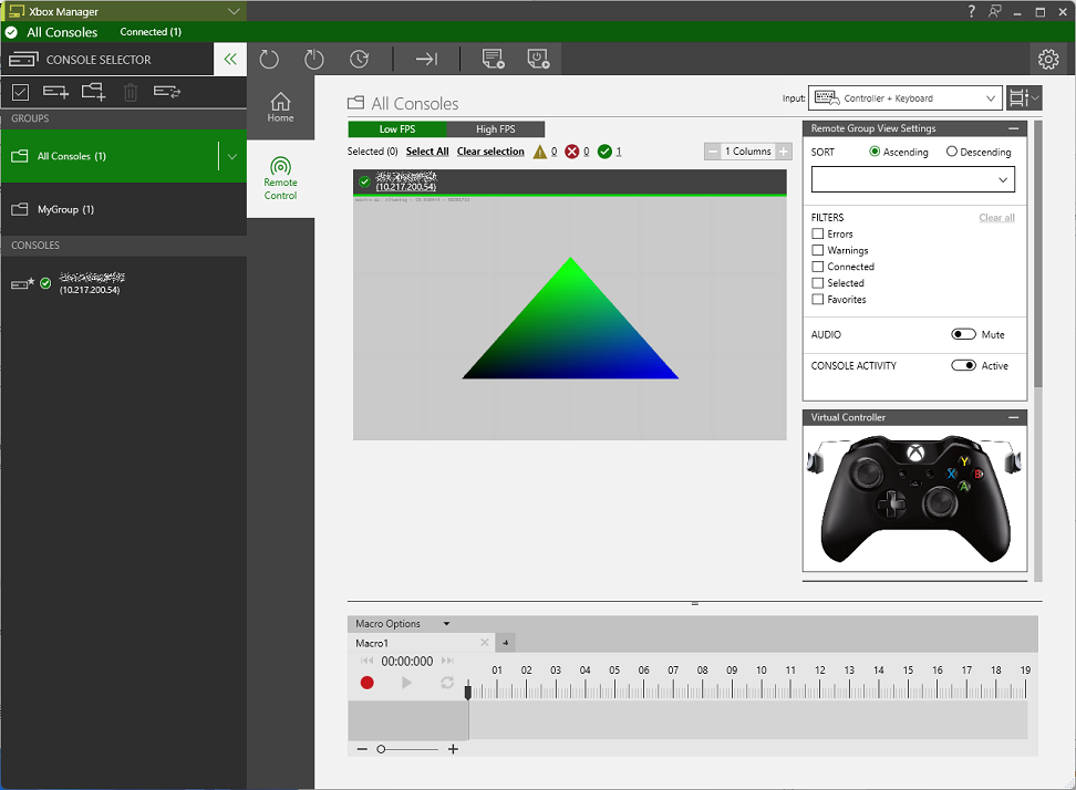 Captura de pantalla de la configuración de grupo en la pestaña Remote Control de XBOX Manager
