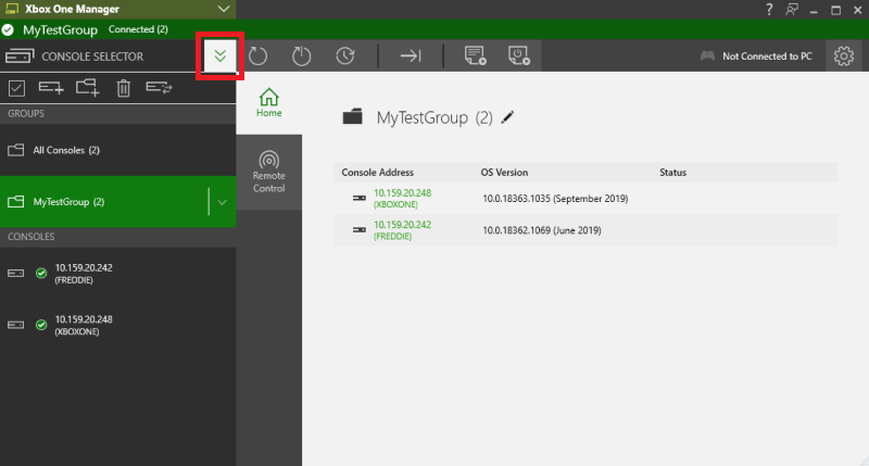 Console Selector 中的 Hide 列表按钮