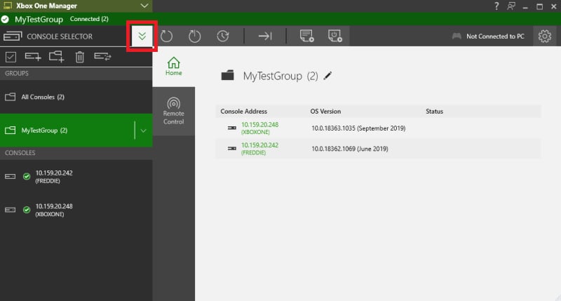 Hide list button found in the Console Selector