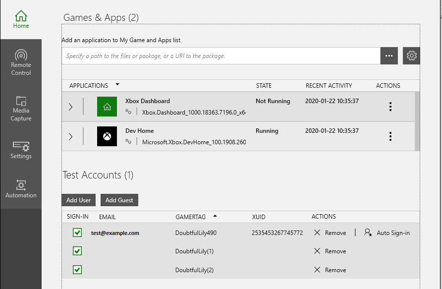 XBOX Manager Profiles 탭