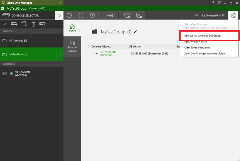 从 Console Selector 移除主机组