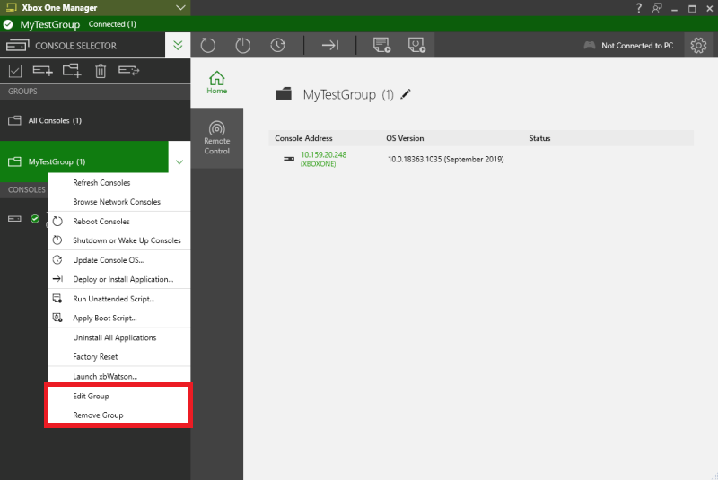 从 Console Selector 移除主机组