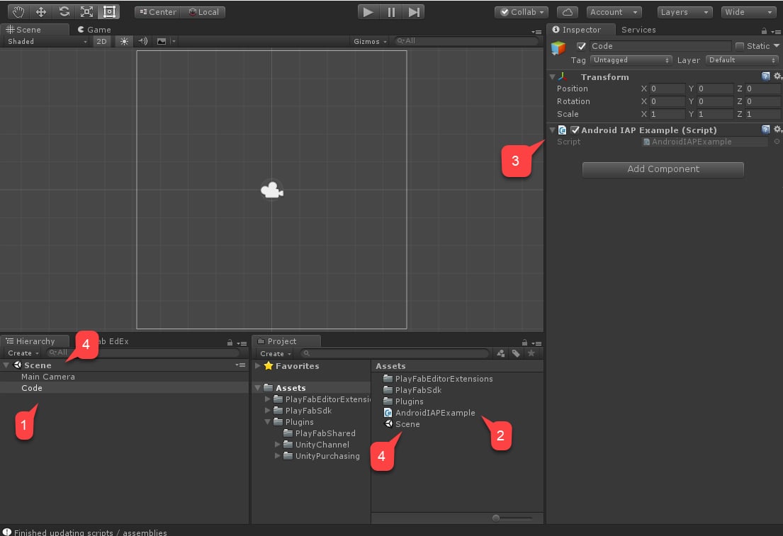 UnityIAP create example game object