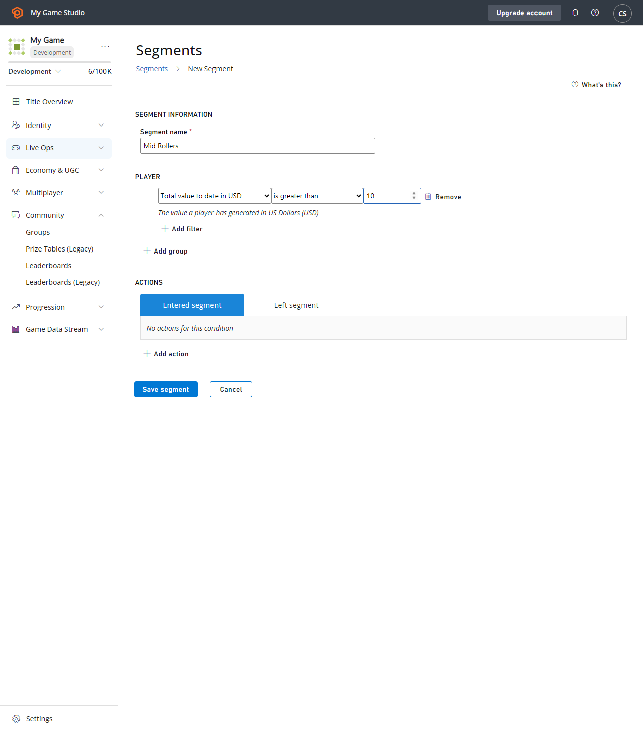Create a Segment - Mid Rollers - Filter 1