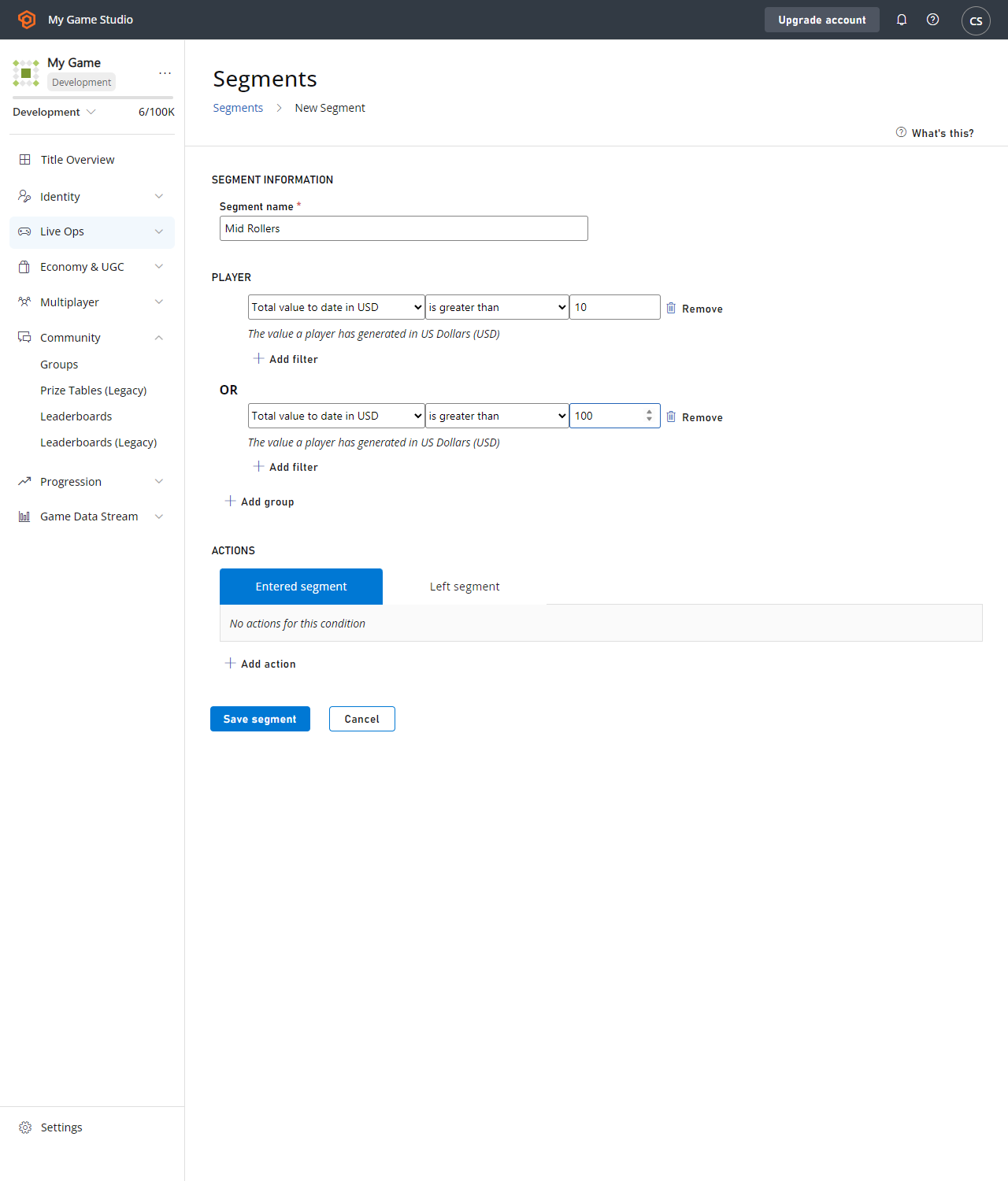 Create a Segment - Mid Rollers - Filter 2