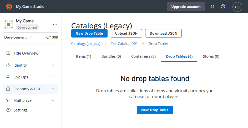 Game Manager - Catalogs - Drop Tables