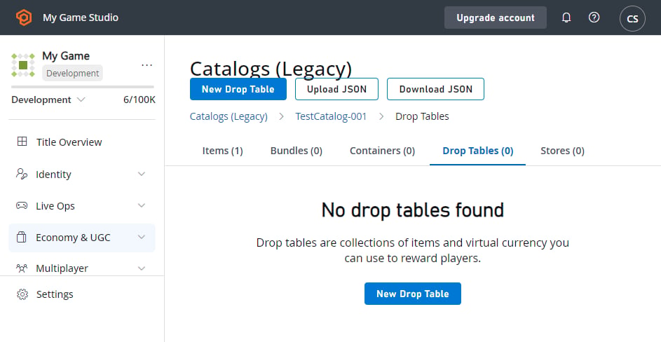 Game Manager - Catalogs - Drop Tables