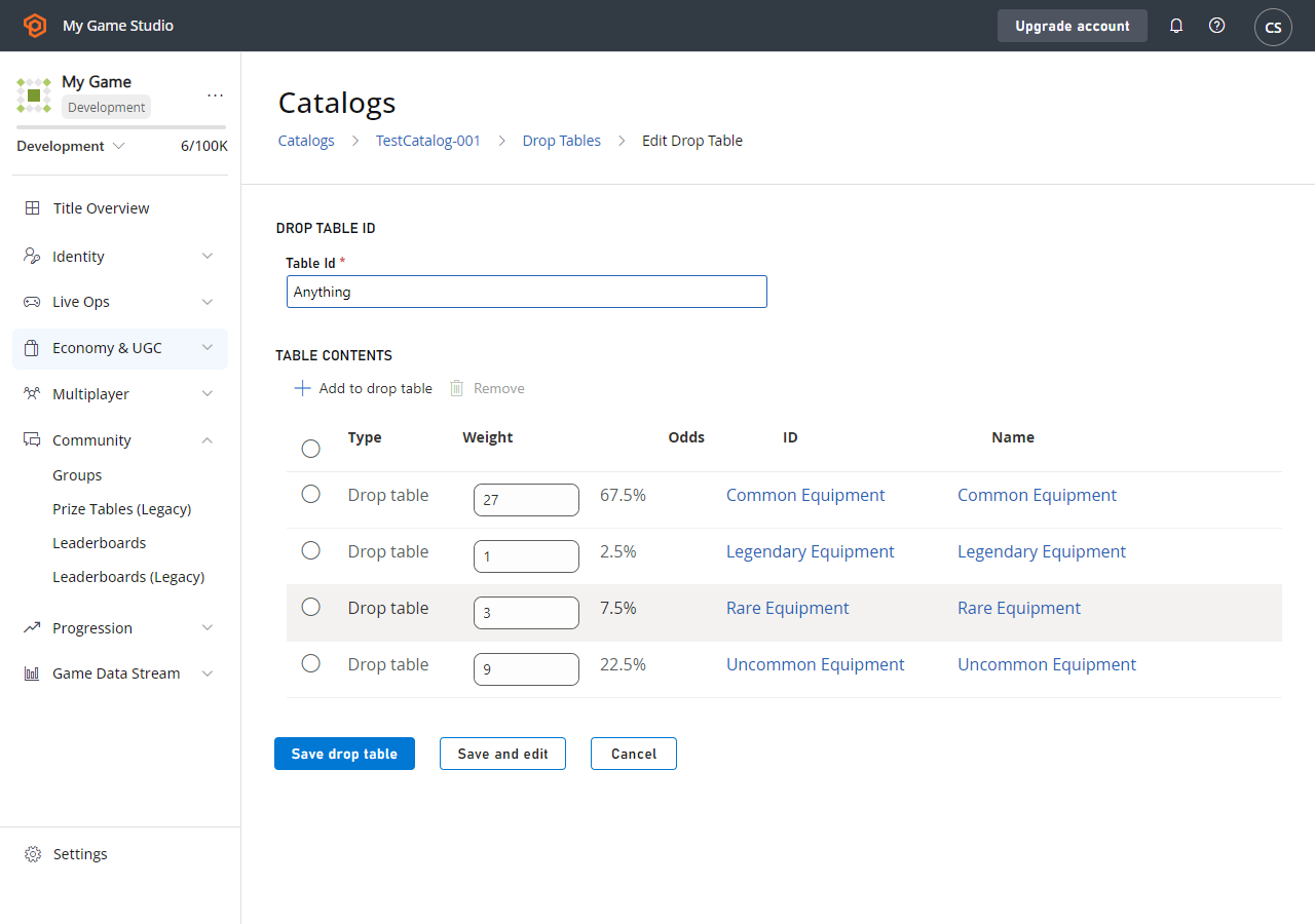 Game Manager - New Drop Table