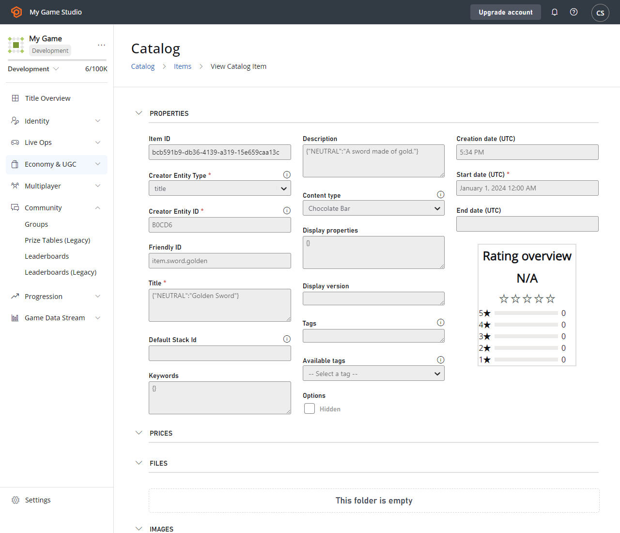 PlayFab Edit and Save Catalog Item