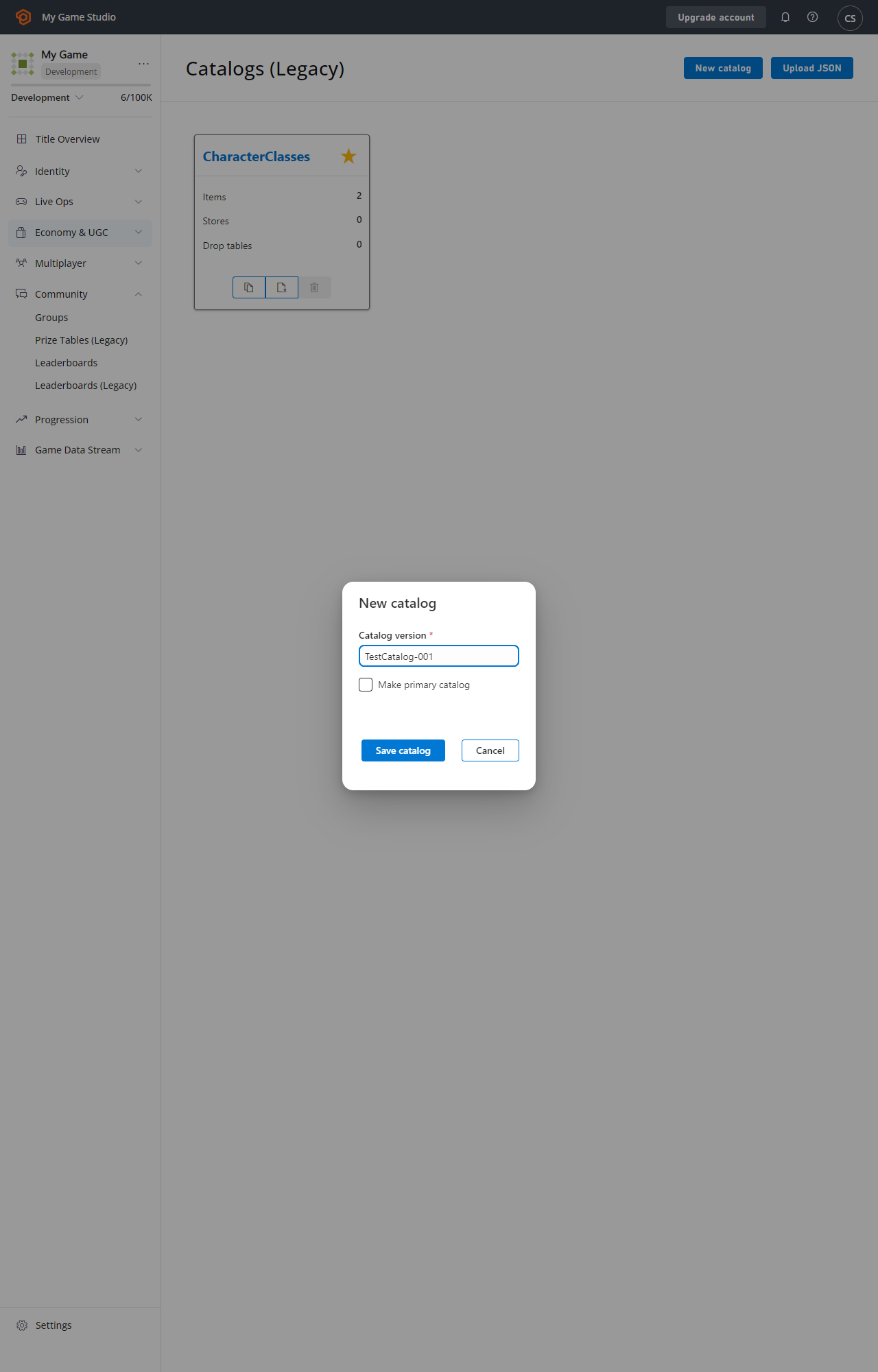 PlayFab save Catalog