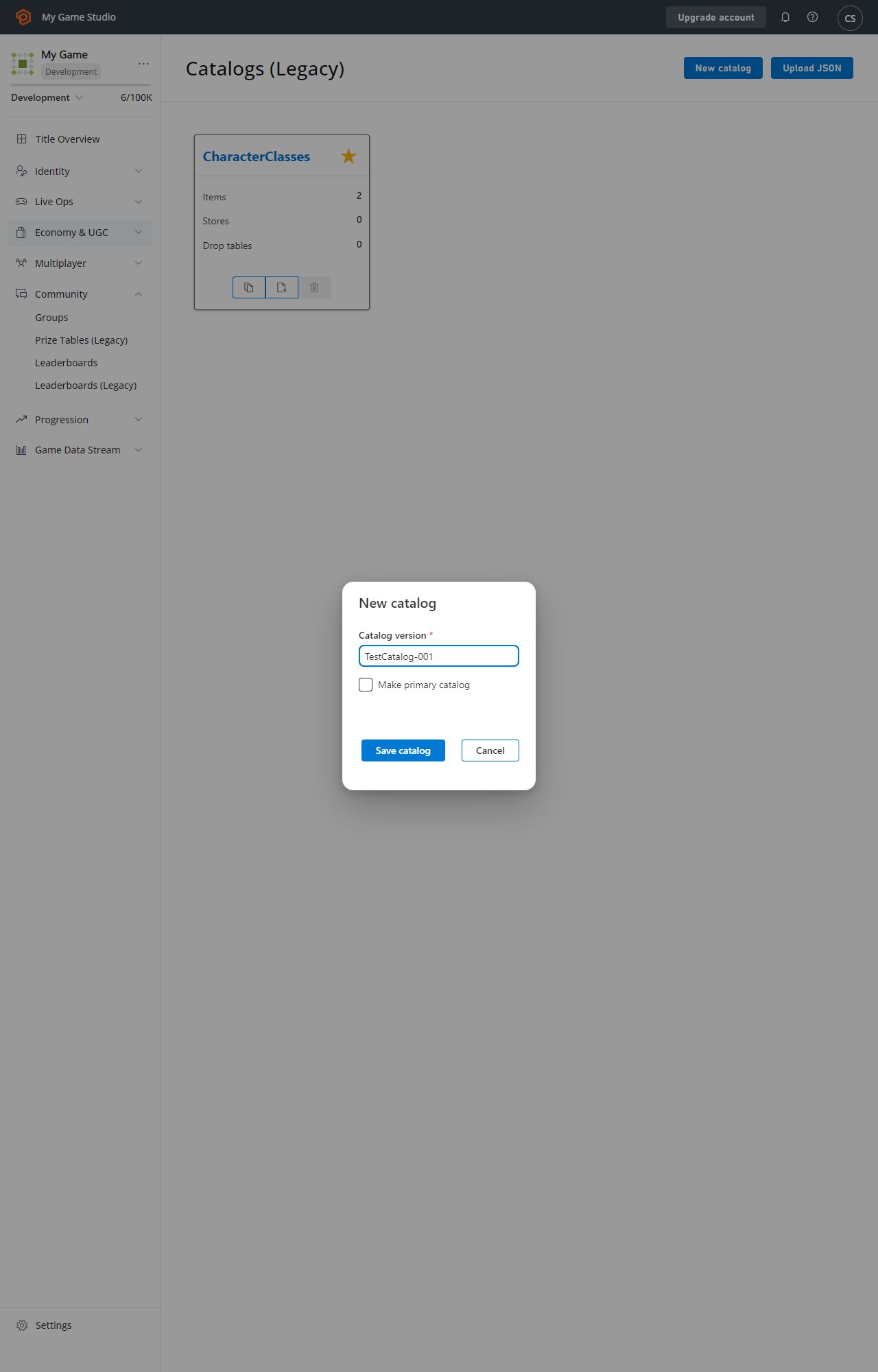 PlayFab save Catalog