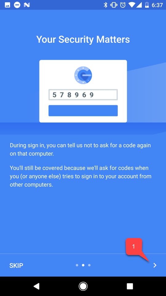 Google - Verificação em duas etapas - Tela de informações