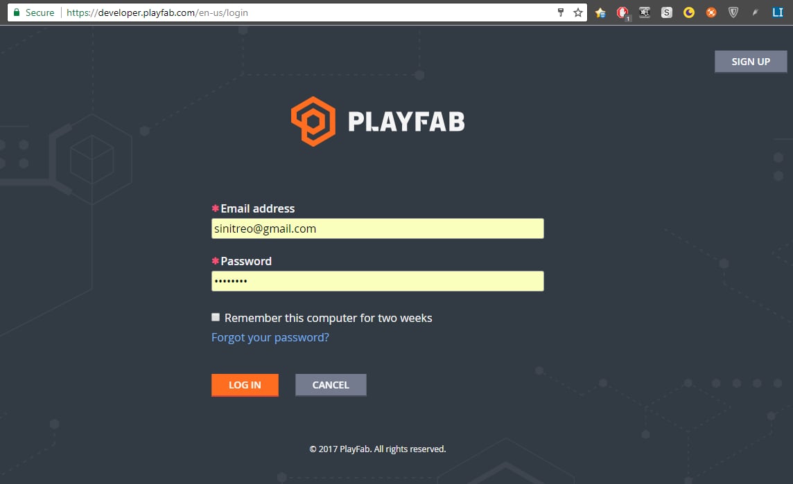 PlayFab - Tela de entrada