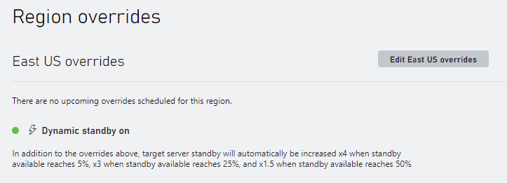 Remplacement de région avec Dynamic Standby activé