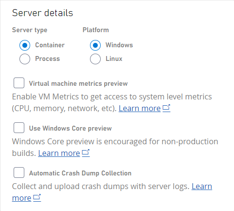 Seção de sistema operacional de um novo build usando o Game Manager