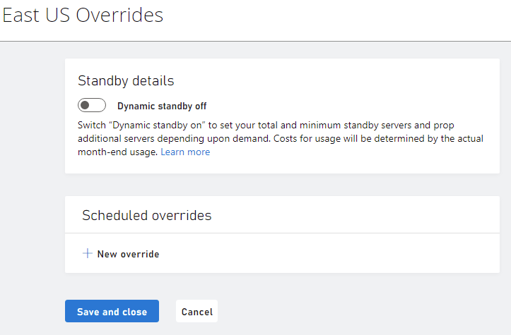 Remplacement de région avec le remplacement Dynamic Standby désactivé