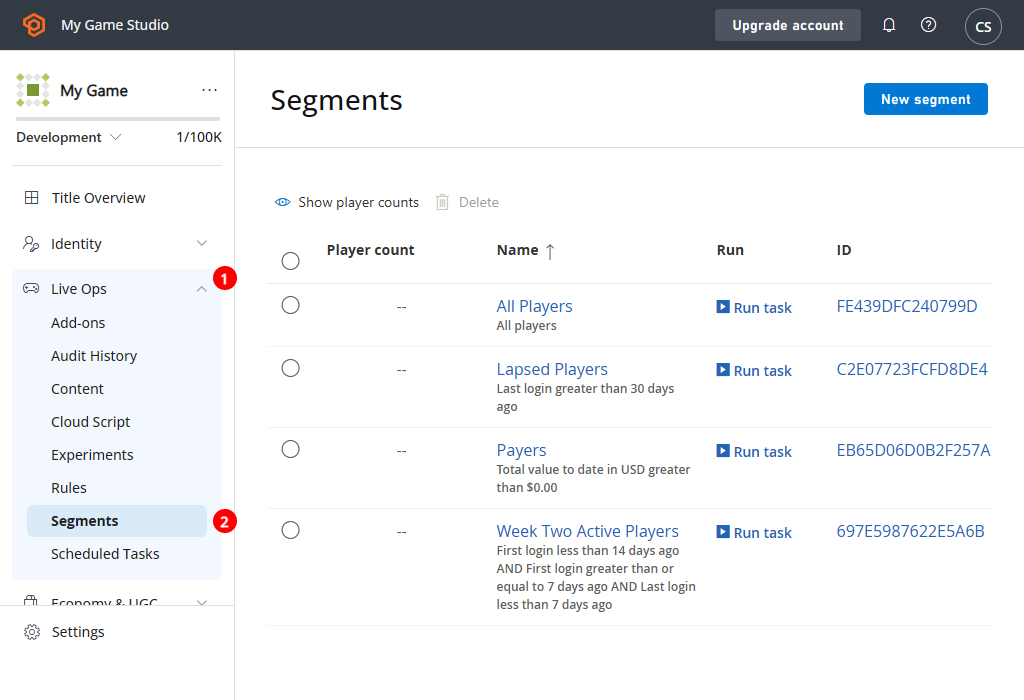 Game Manager - Players - Access Segments