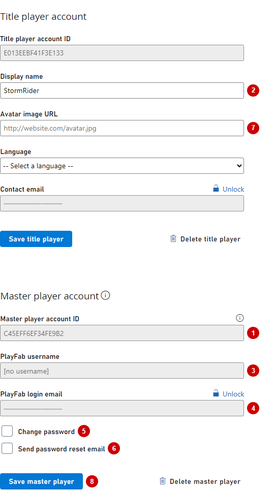 Game Manager - Player - PlayFab account