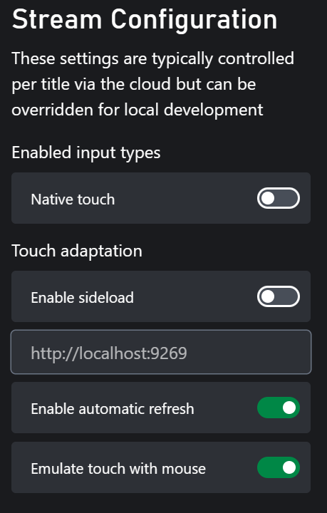 Captura de pantalla de la configuración de la transmisión