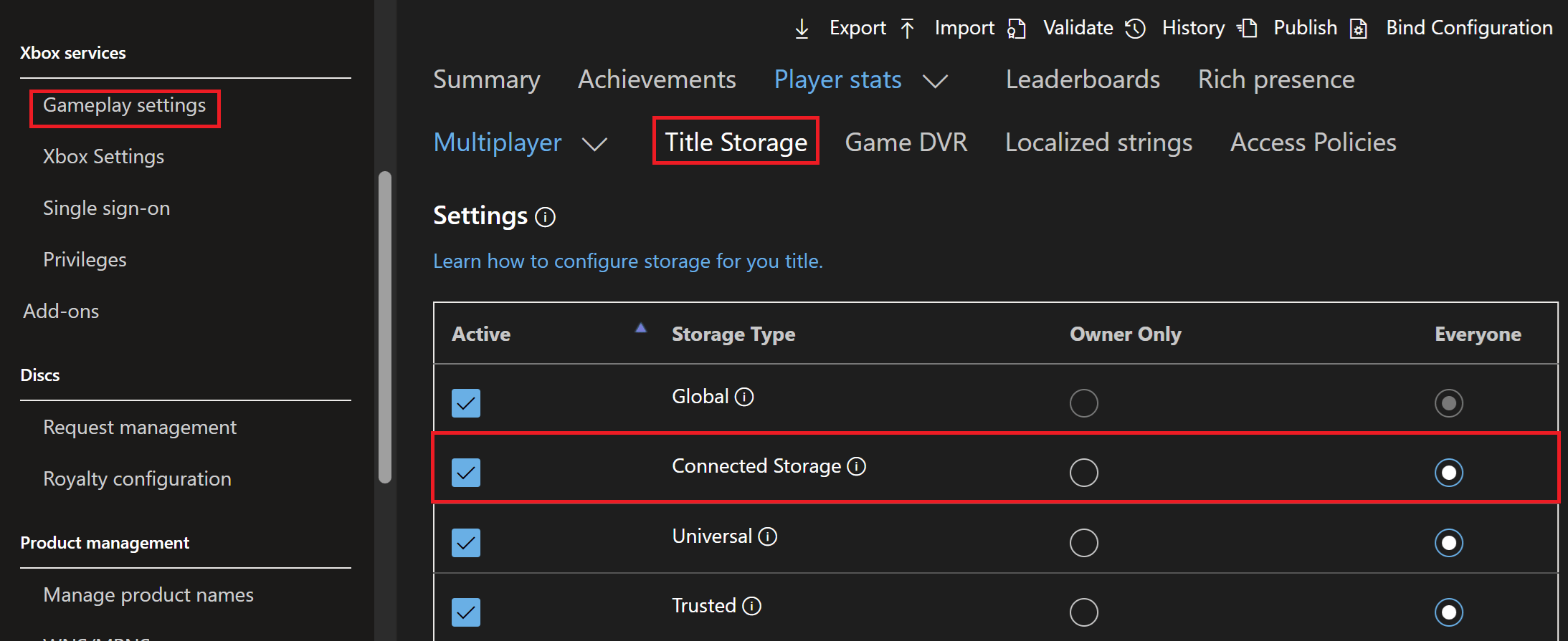 Partner Center Connected Storage 設定。