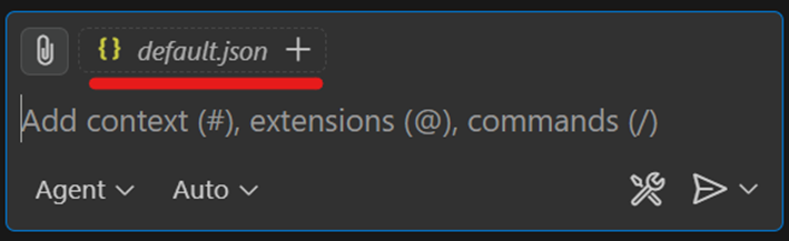 Captura de pantalla de la selección del archivo JSON de destino para agregarlo como contexto para Copilot.