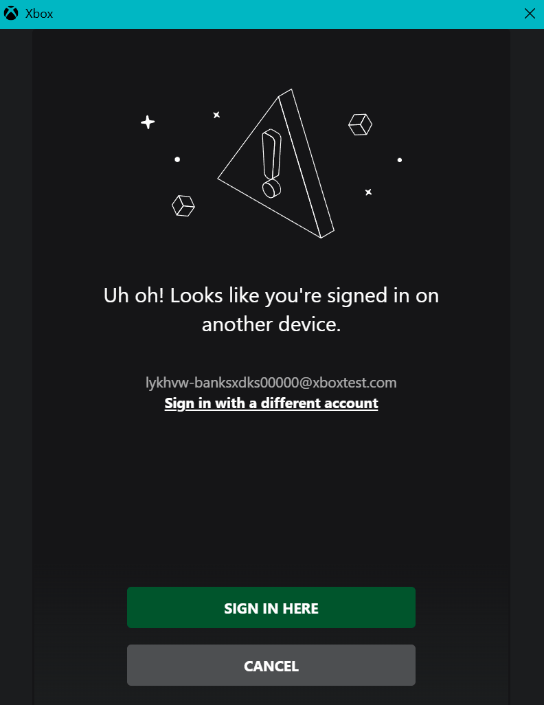 Signed into another device dialog.