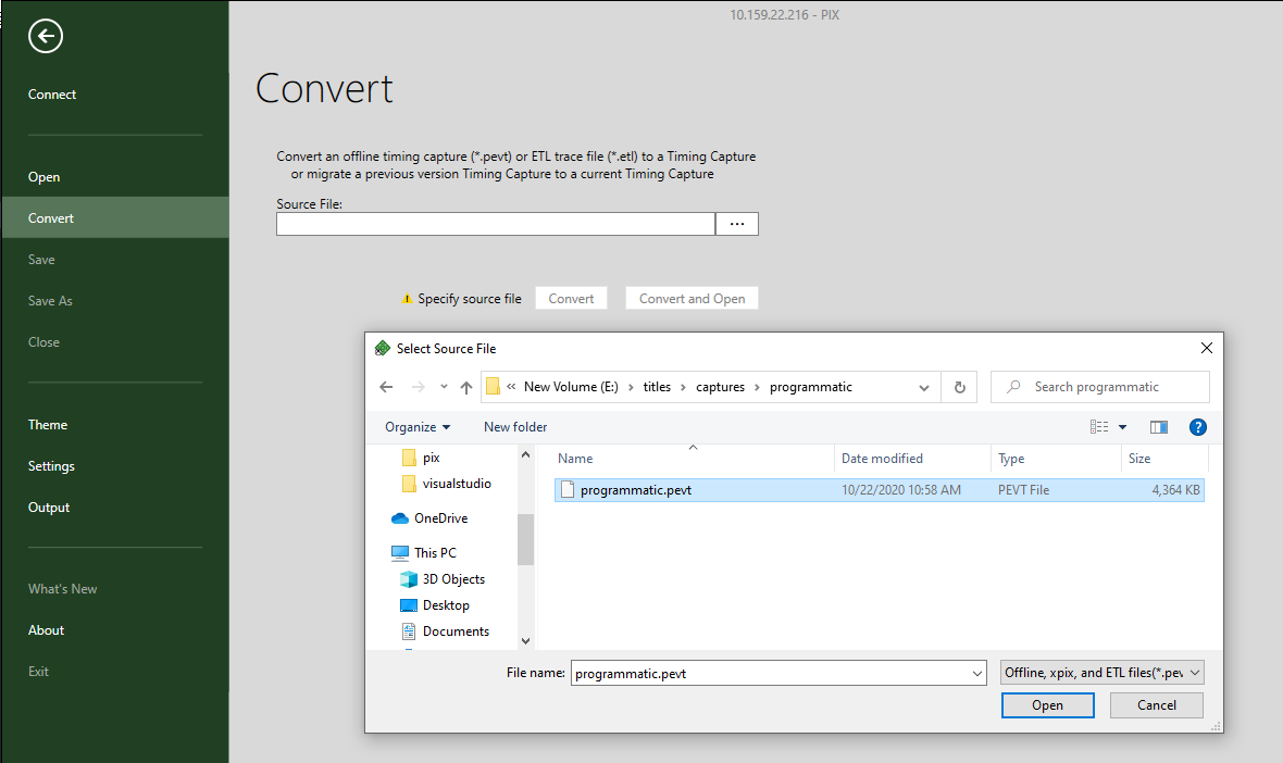 Conversion d'une capture hors connexion en Timing Capture