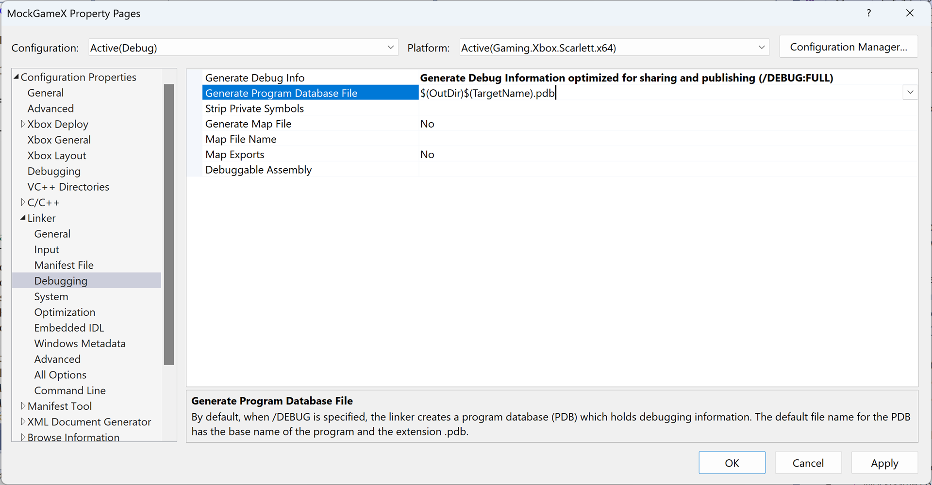 Spécification d'un PDB FULL dans Visual Studio