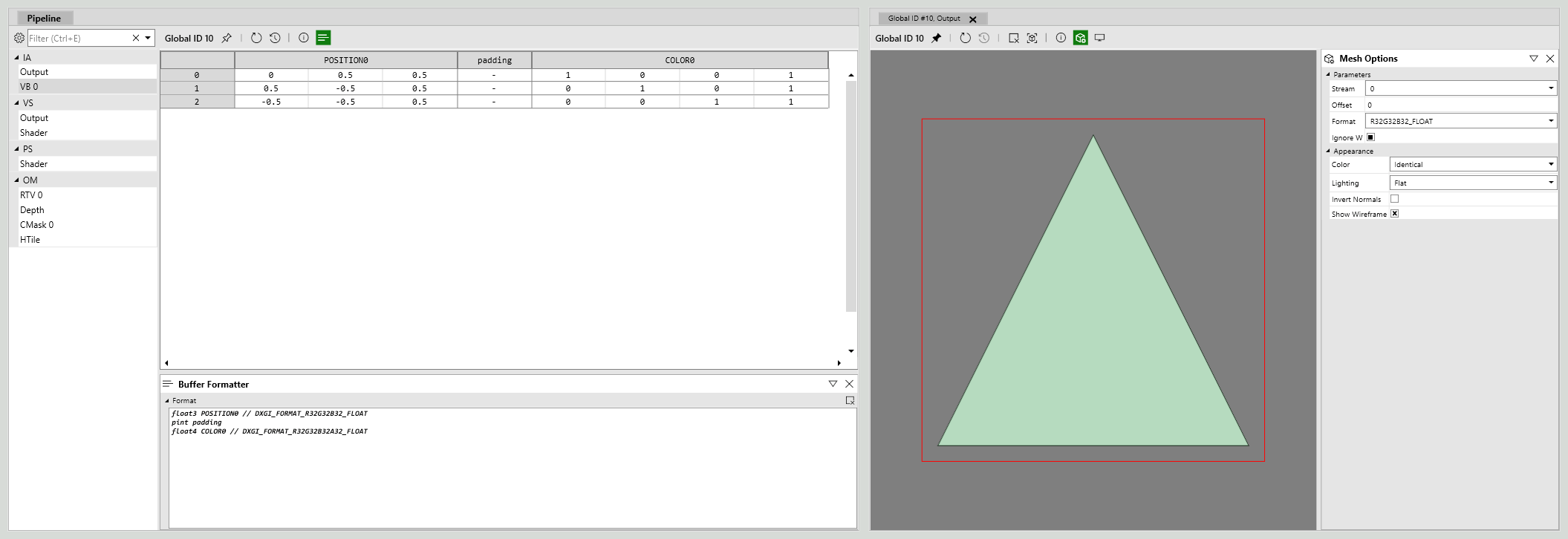 VB 0 selecionado com o Buffer Formatter na metade inferior do PIX