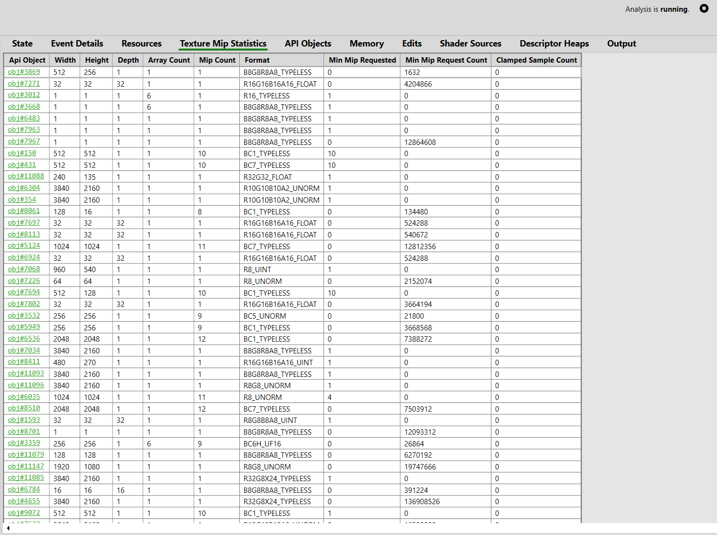 PIX GPU Texture Mip Stats 索引標籤