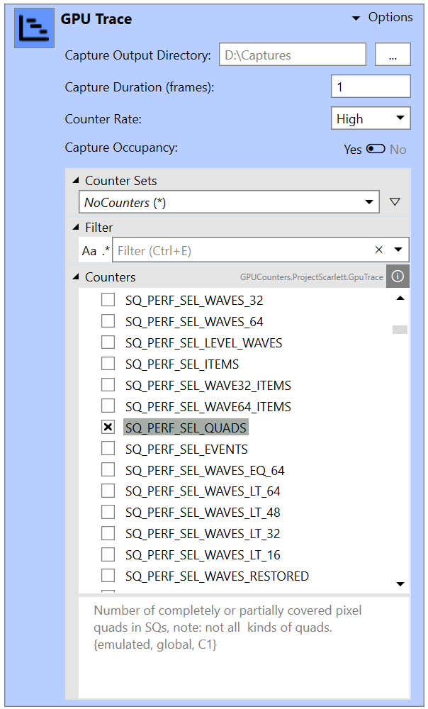 Description des compteurs de GPU Trace