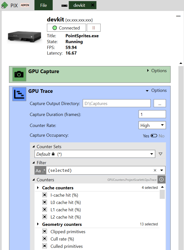 Options de GPU Trace Capture