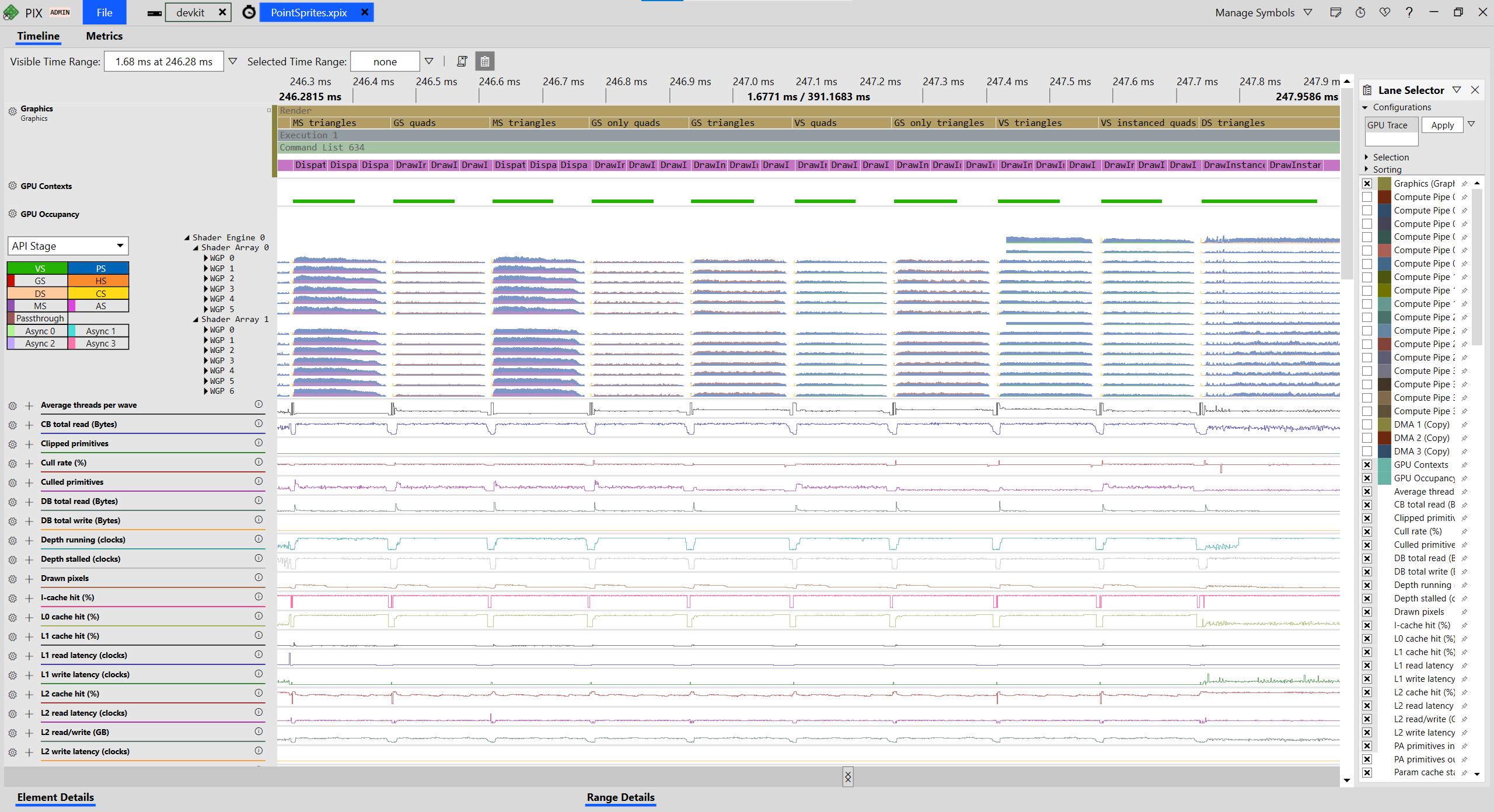 Interface utilisateur de GPU Trace