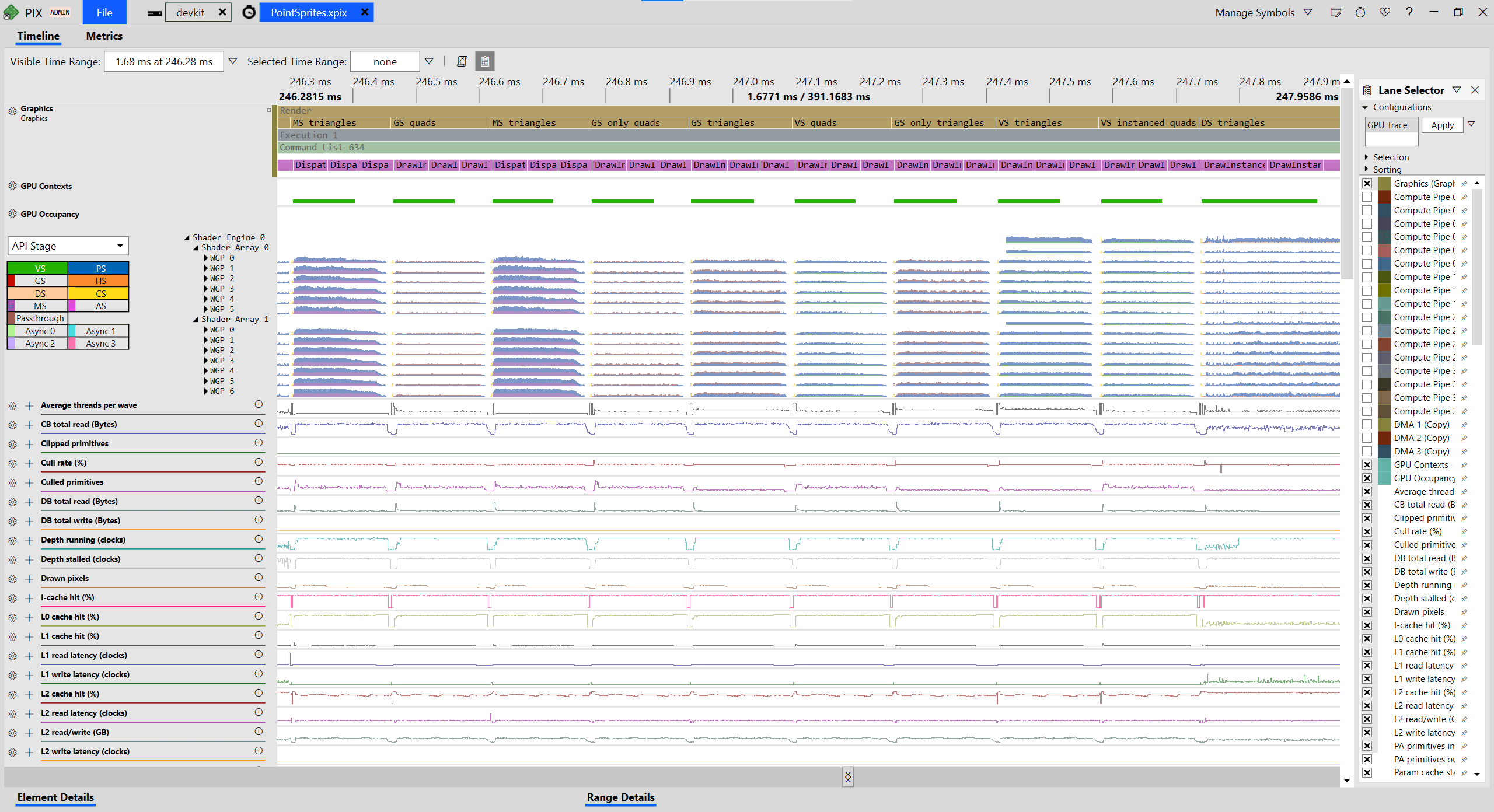 Interface utilisateur de GPU Trace
