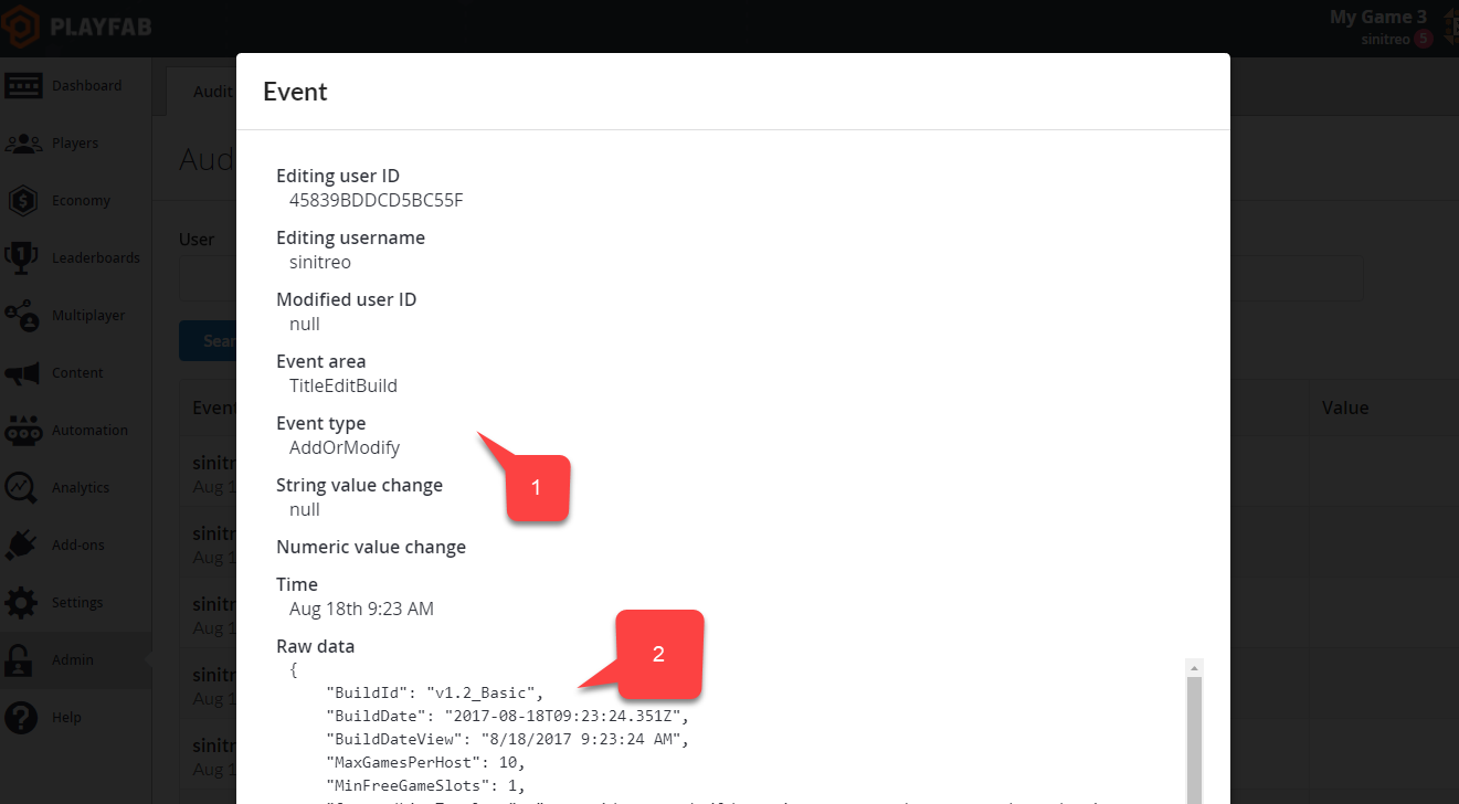 Game Manager - Admin - Audit History - View Event Body