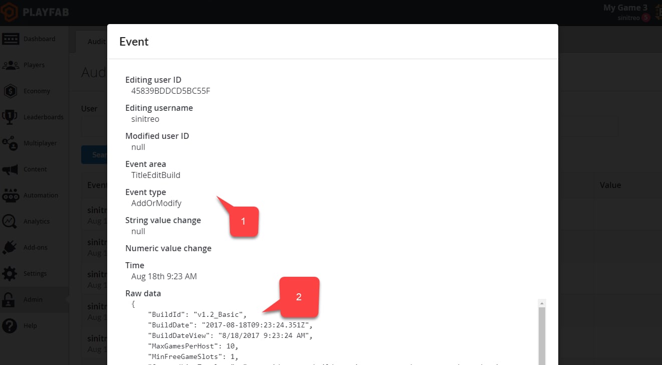 Game Manager - Admin - Audit History - View Event Body